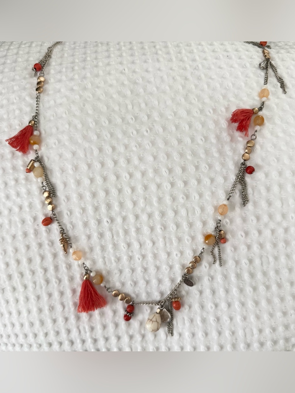 J Jill Boho Tassel Charm Necklace in Red and Cream